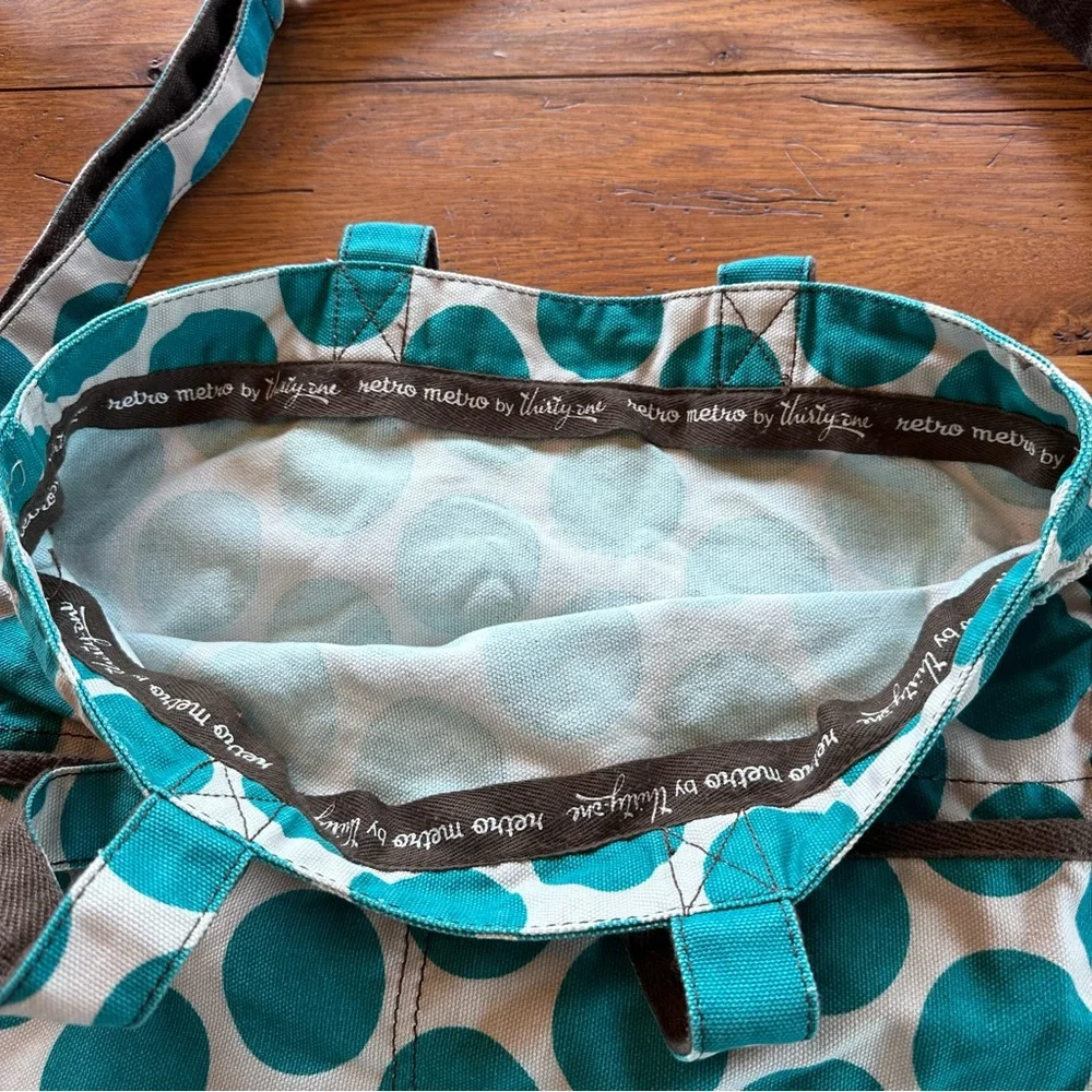 Thirty One Retro Metro Teal Polka Fold Over Tote
